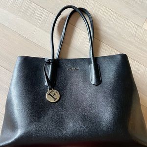 FURLA black leather structured tote bag